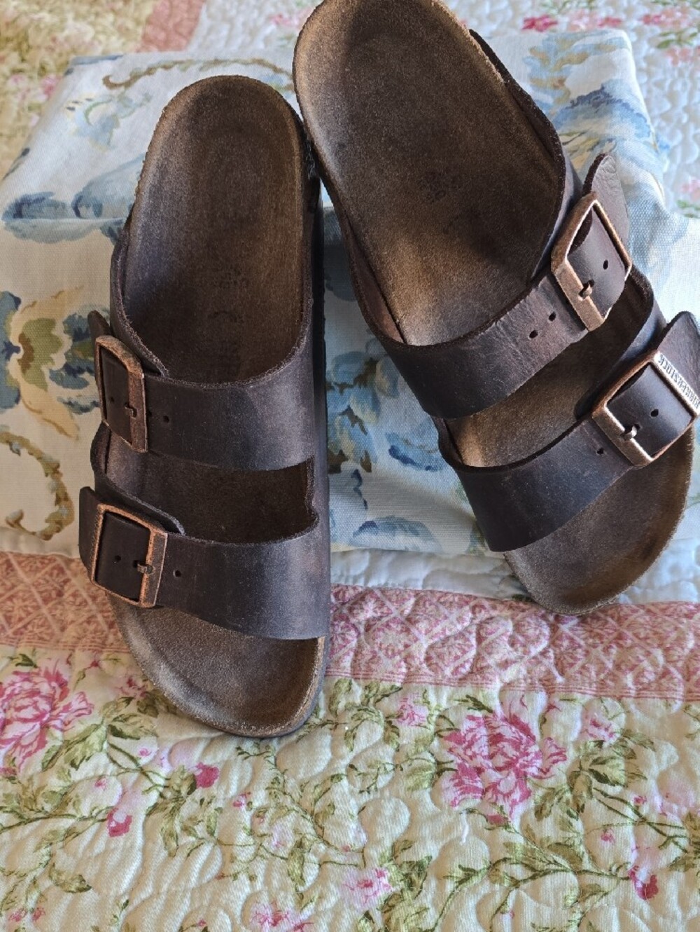 Classic Double-Strap Leather Slide Sandals in Dark Brown Sz 39 - Picture 2 of 7
